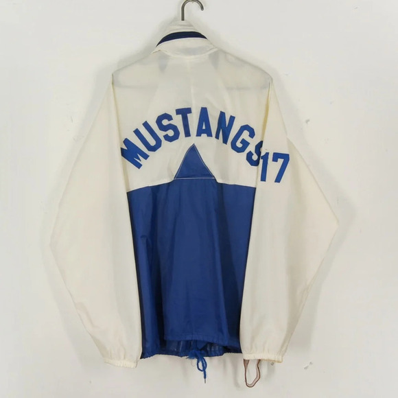 Vintage 80s Kway White Blue Mustang Sports Moto Windbreaker Jacket - Picture 1 of 2